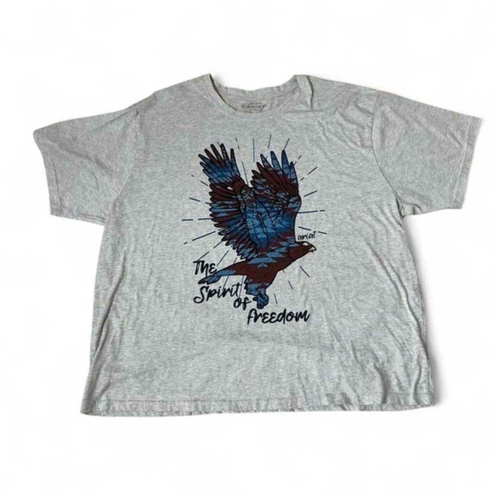 Ariat Spirit of Freedom Eagle Graphic T-Shirt Mens XXL Gray Relaxed Fit Western